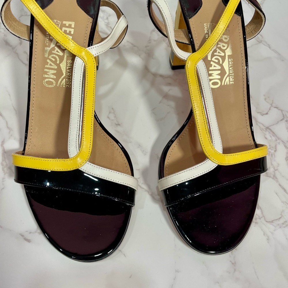 Salvatore Ferragamo Black, White, and Yellow Heels